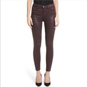 L'Agence Margot High Rise Skinny Jeans in Bordeaux Glitter Coated Size 25